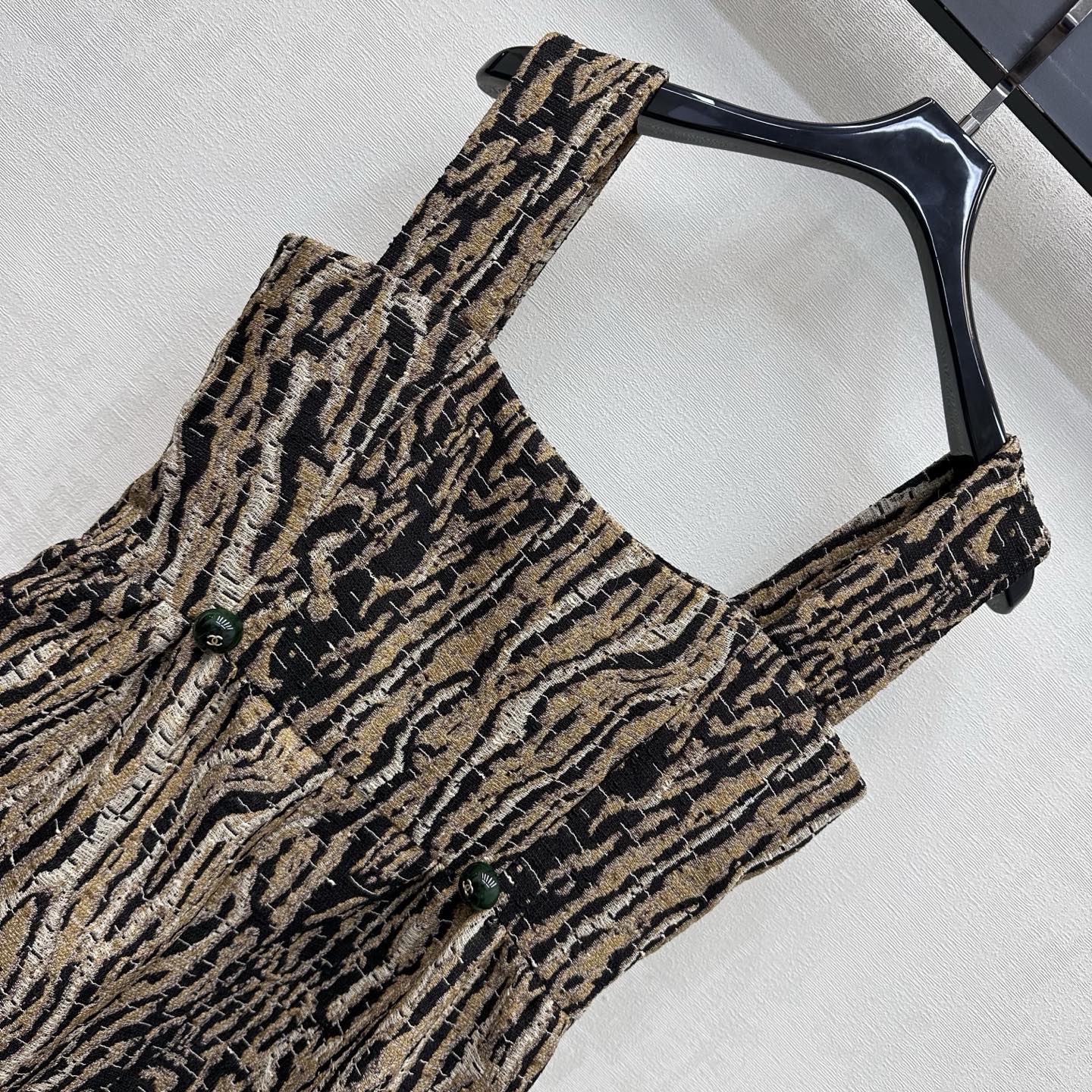 Chanel 2026 Tiger-print Suspender Dress Black Beige Cotton 418540