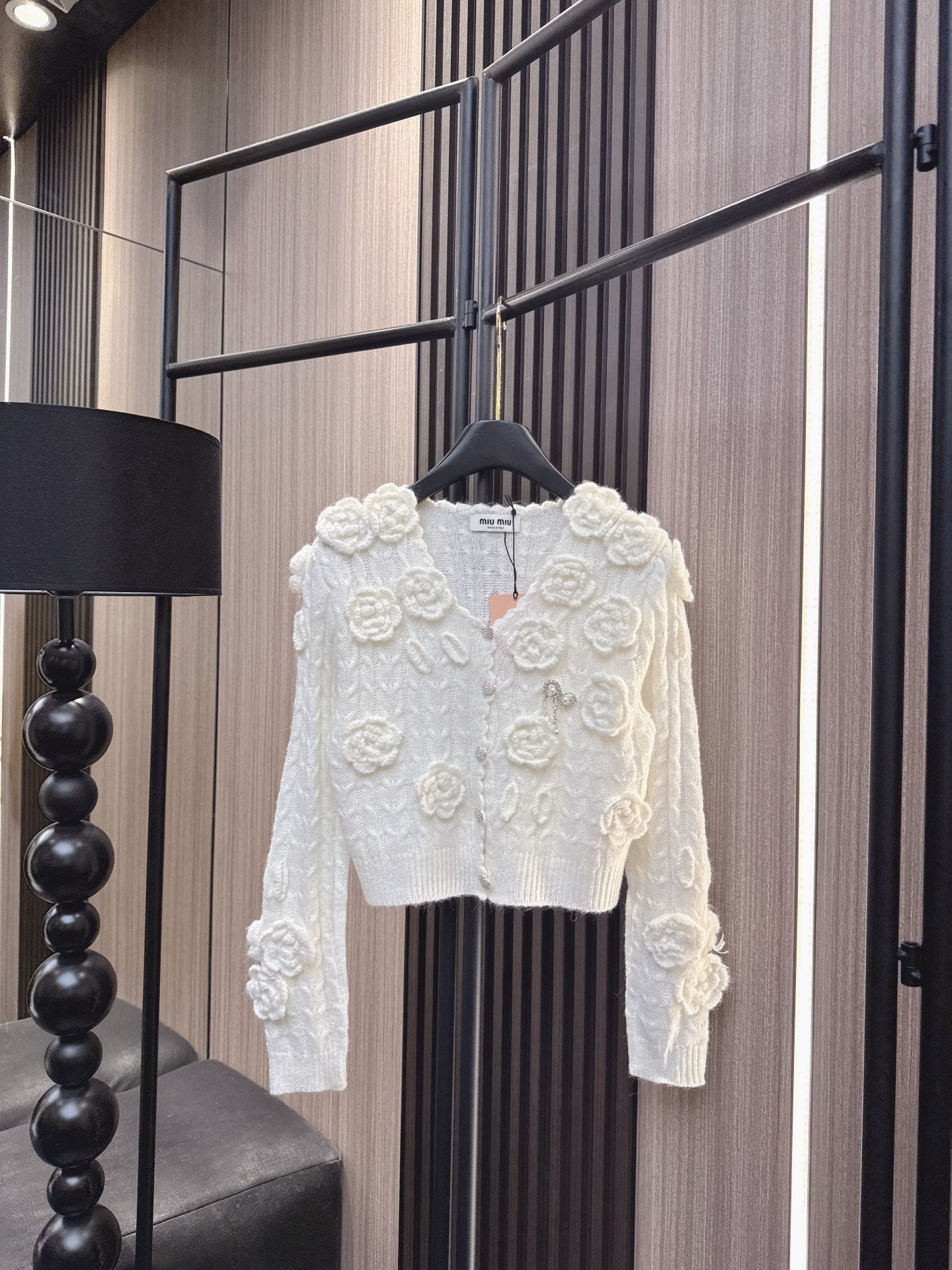 Miumiu 2025 Flower Cropped Knit Cardigan Wool Cotton