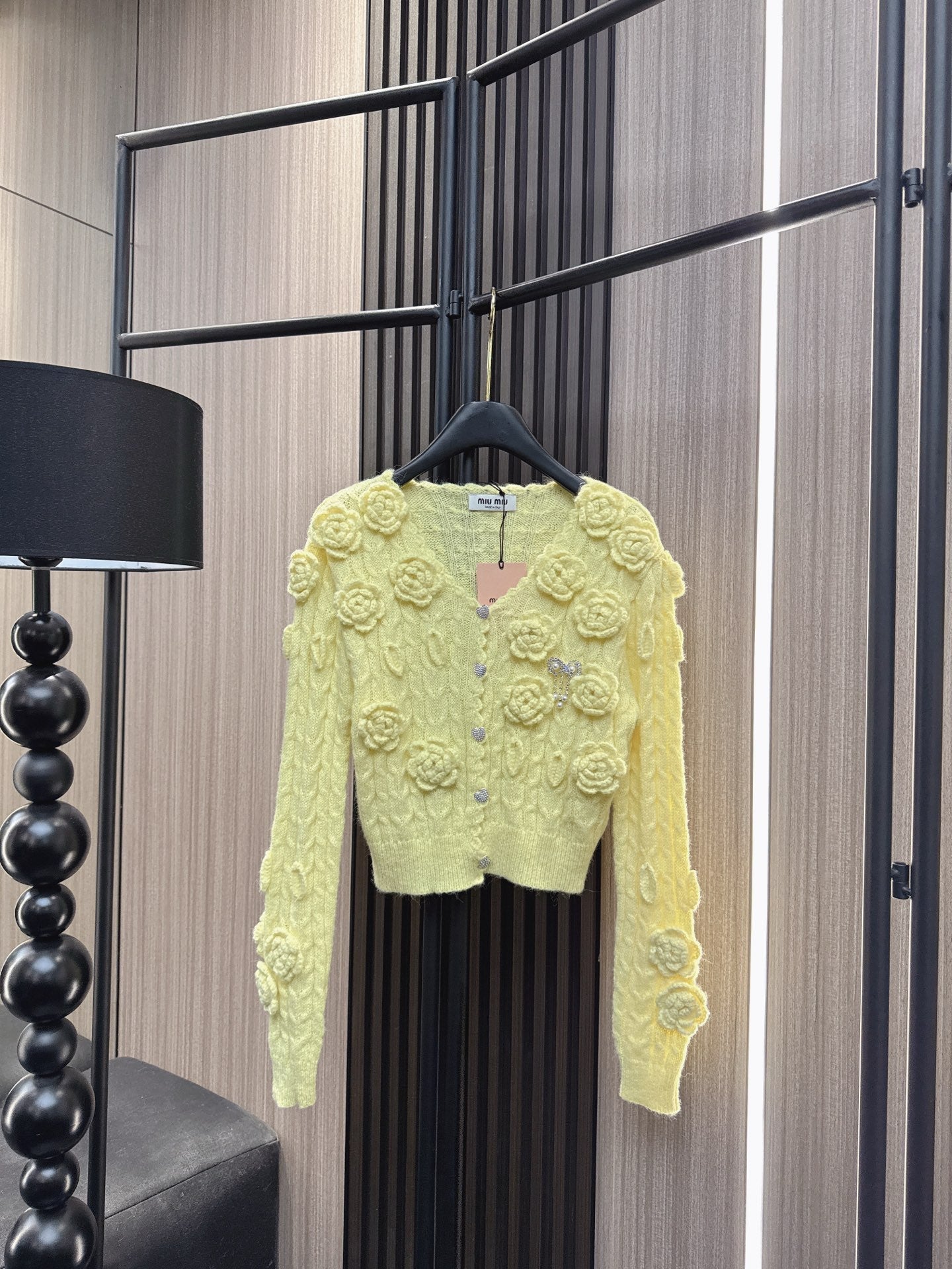 Miumiu 2025 Flower Cropped Knit Cardigan Wool Cotton