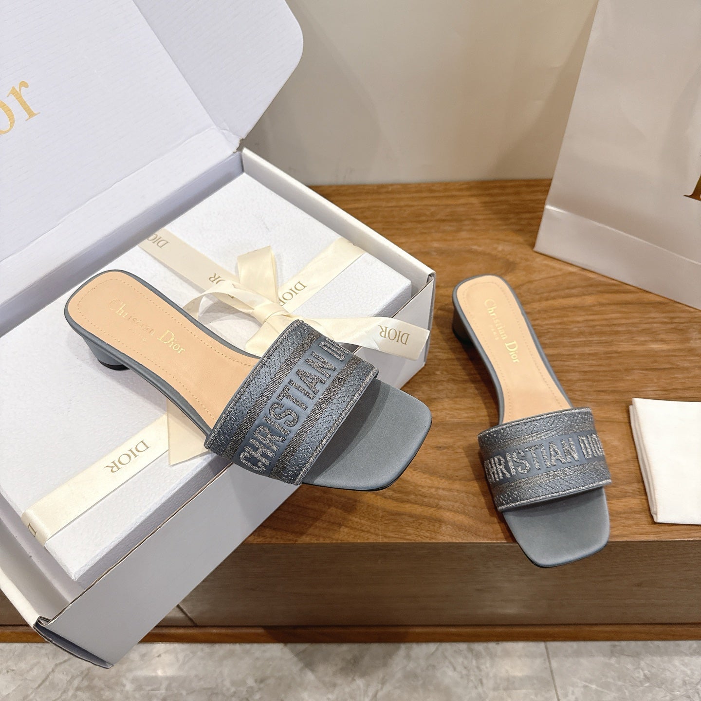 Dior 2026 Dway Heeled Slide Sandals 35mm Fabric Leather 911190