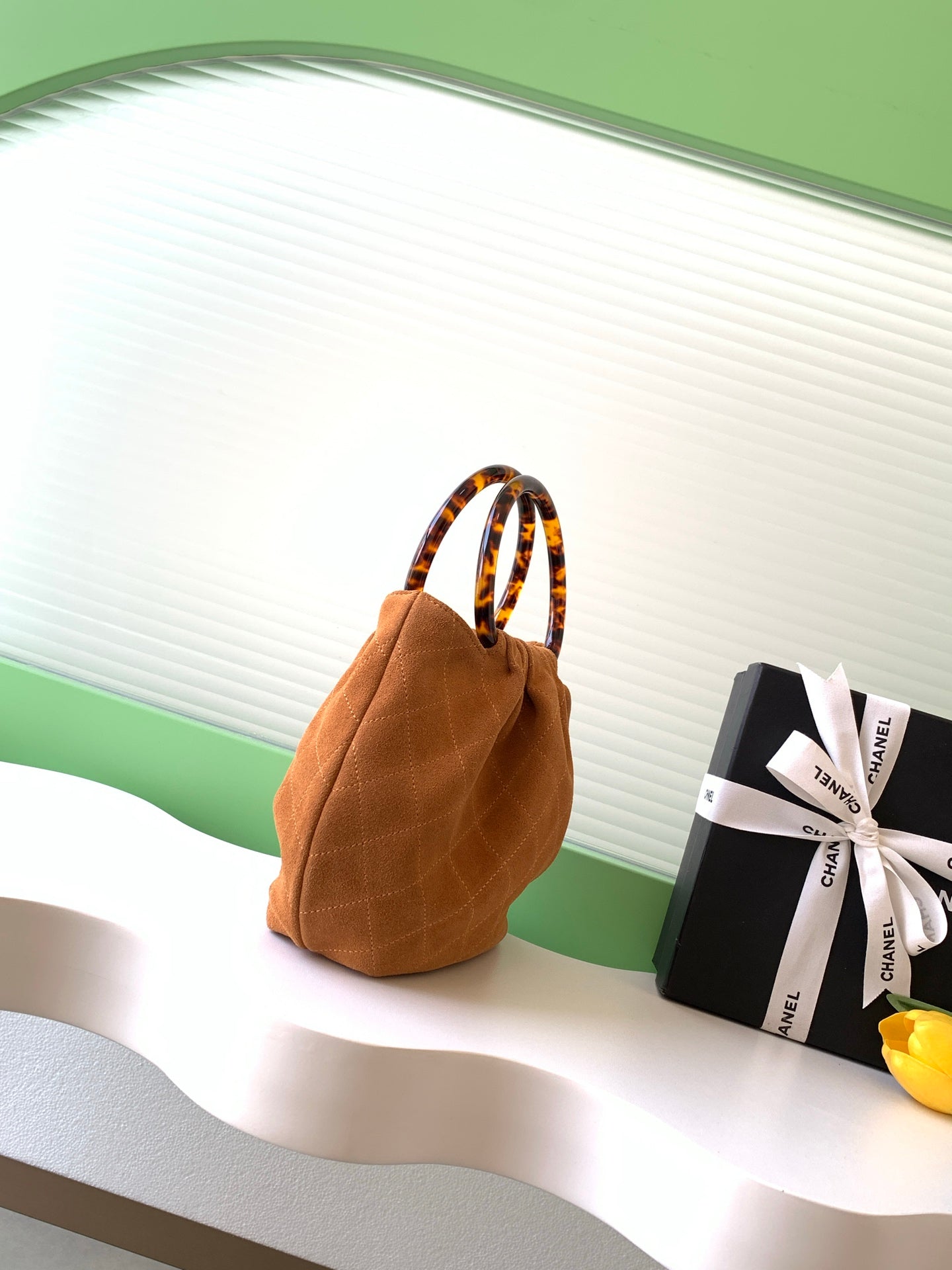 Chanel 2026 Pouch 24cm Camel Tortoiseshell Suede Effect Plexi