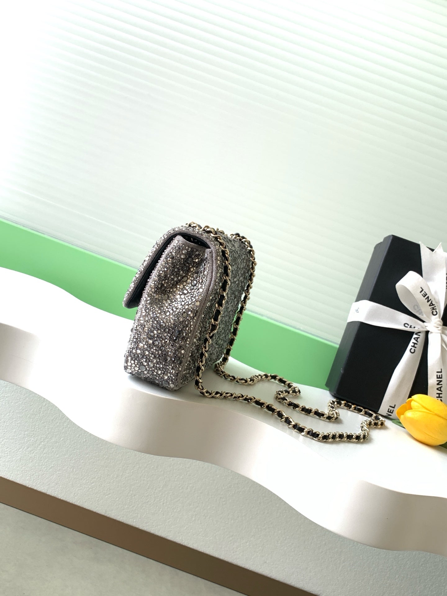 Chanel 2026 Flap Bag 21cm Silver mix Colors Sequin Leather 325282