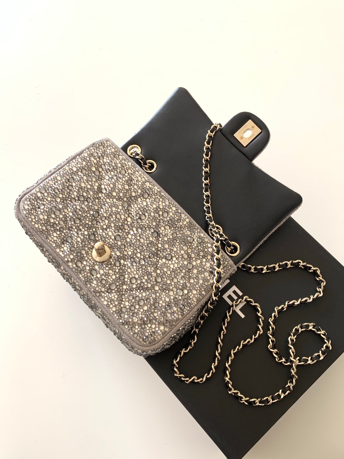 Chanel 2026 Flap Bag 21cm Silver mix Colors Sequin Leather 325282