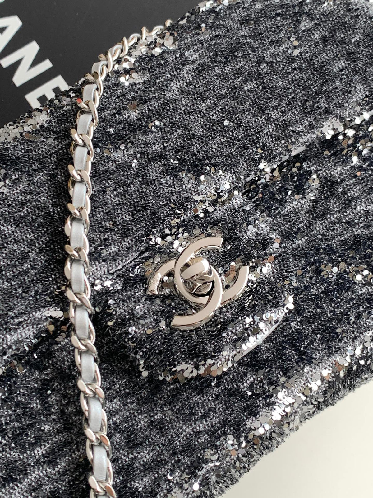Chanel 2026 Sequin Mini Rectangular Flap Bag 21cm Fabric Leather