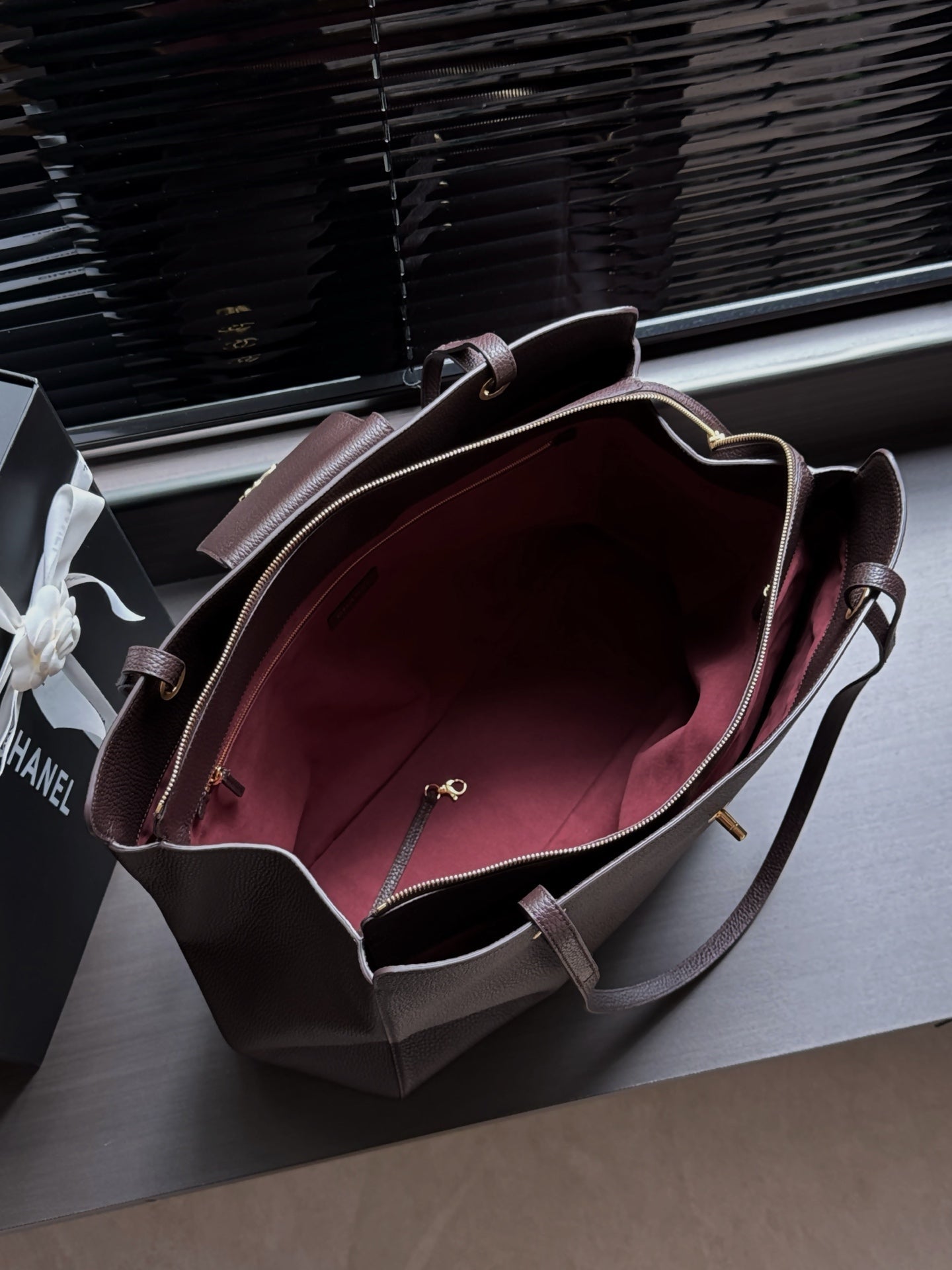 Chane 2026 Large Shopping Bag 46cm Dark Burgundy Calfskin