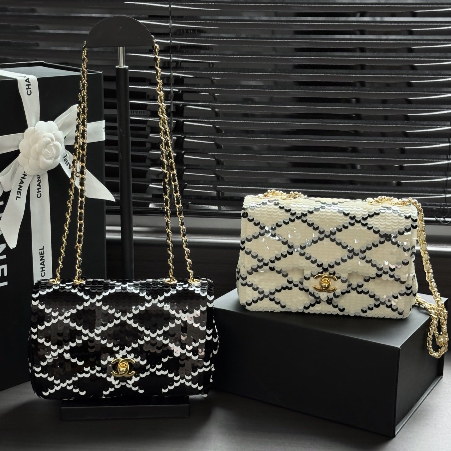 Chanel 2026 Sparkling Sequined Bag 21cm Leather