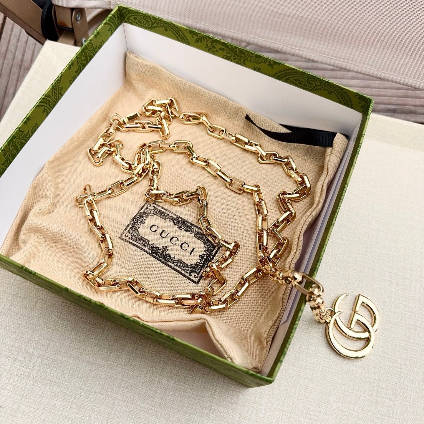 Gucci 2026 Double G Charm Belt Gold 204543