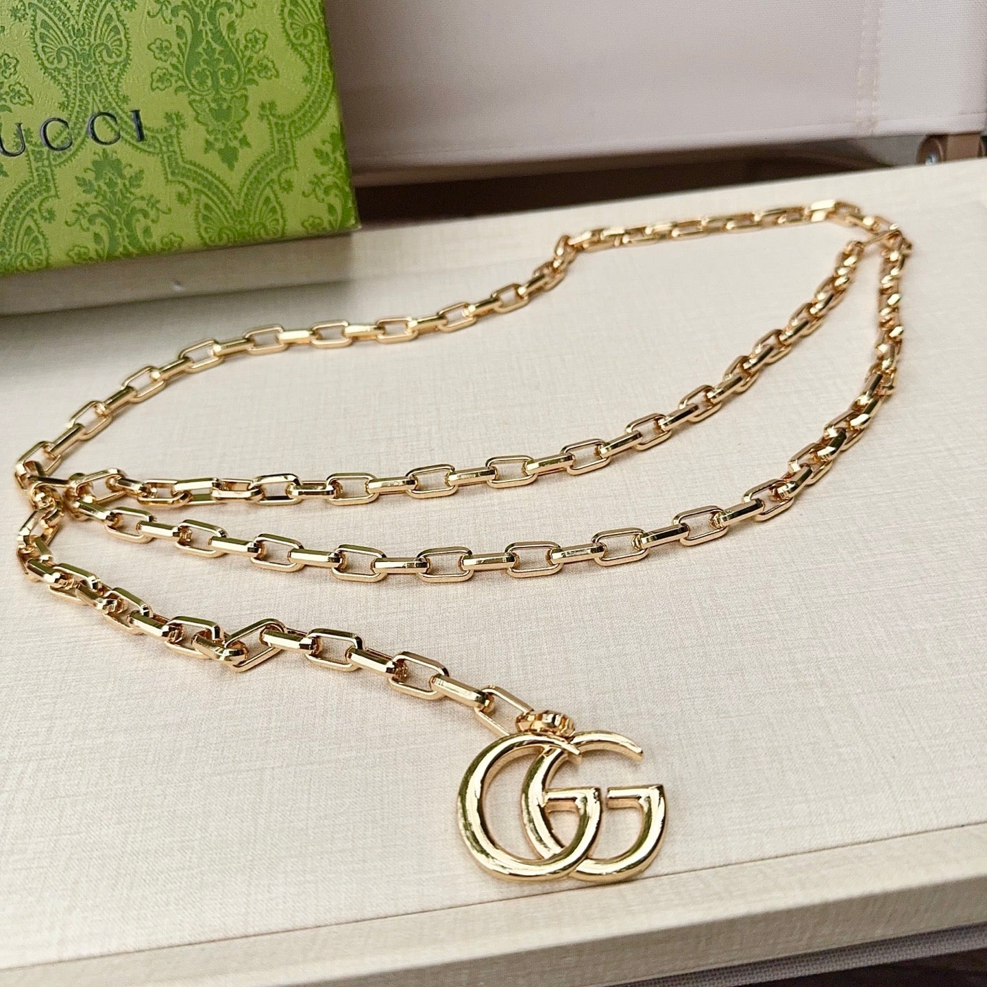 Gucci 2026 Double G Charm Belt Gold 204543
