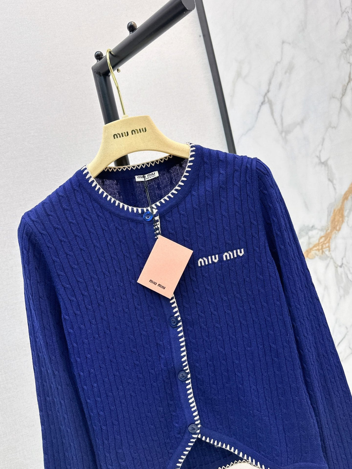Miumiu 2026 Cardigan Blue And Beige Wool 782136