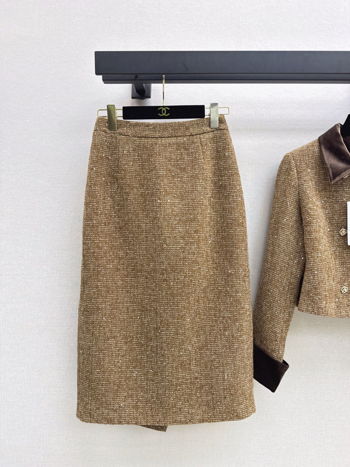 Chanel 2026 Cropped Jacket And Pencil Skirt Set Brown Tweed