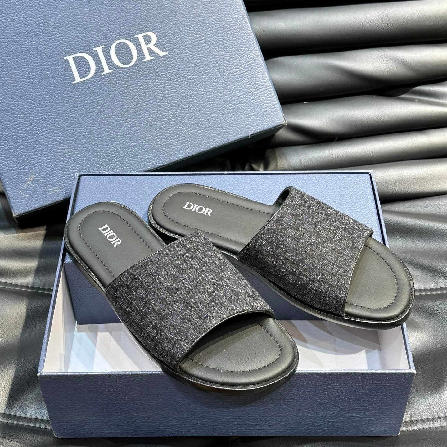 CD SLIDE ALIDAS SLIPPER BLACK JACQUARD AND SILK