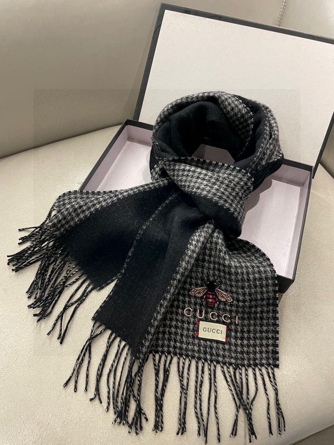GG Double-Sided Scarf 180CM Black Cashmere 287525