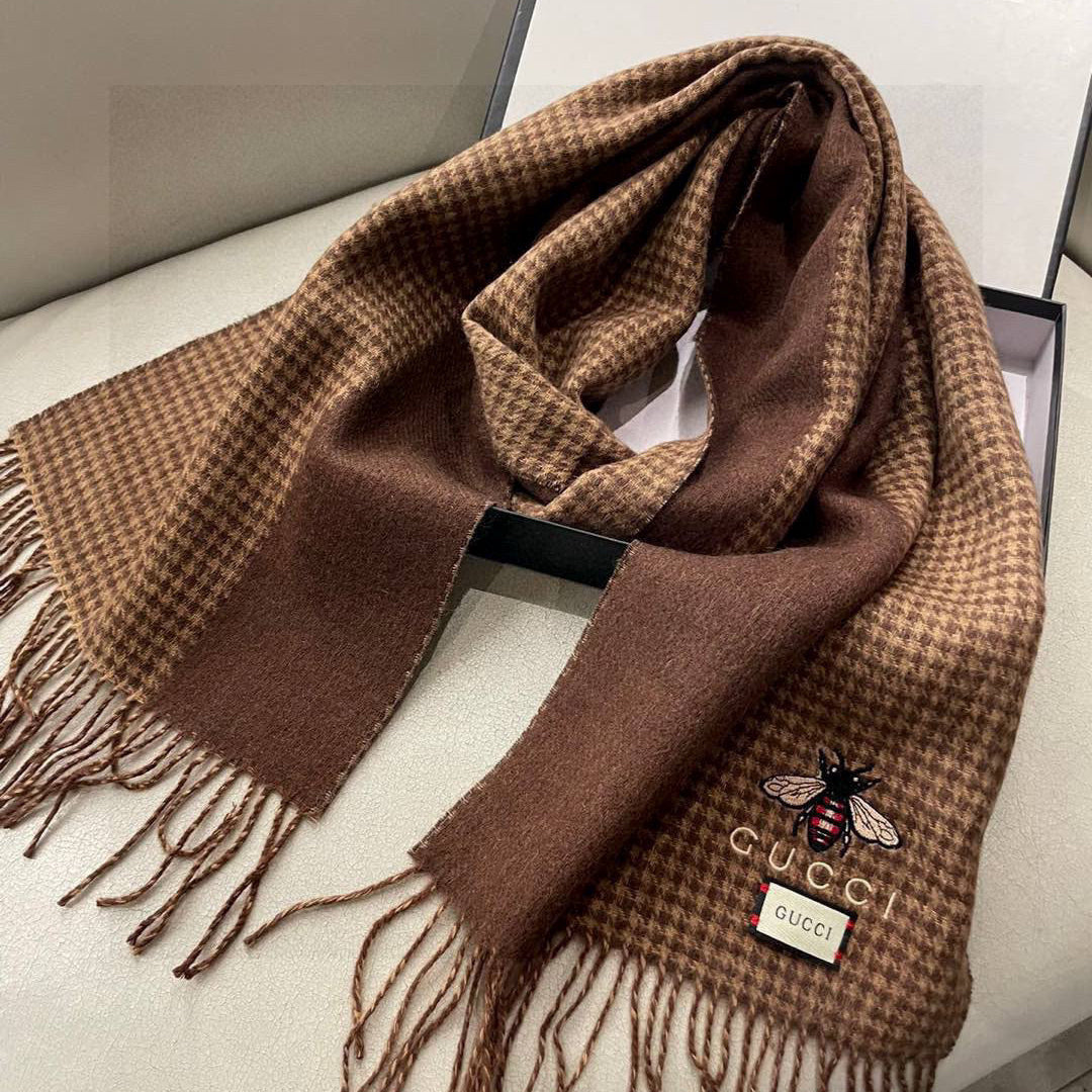 GG Double-Sided Scarf 180CM Brown Cashmere 287526