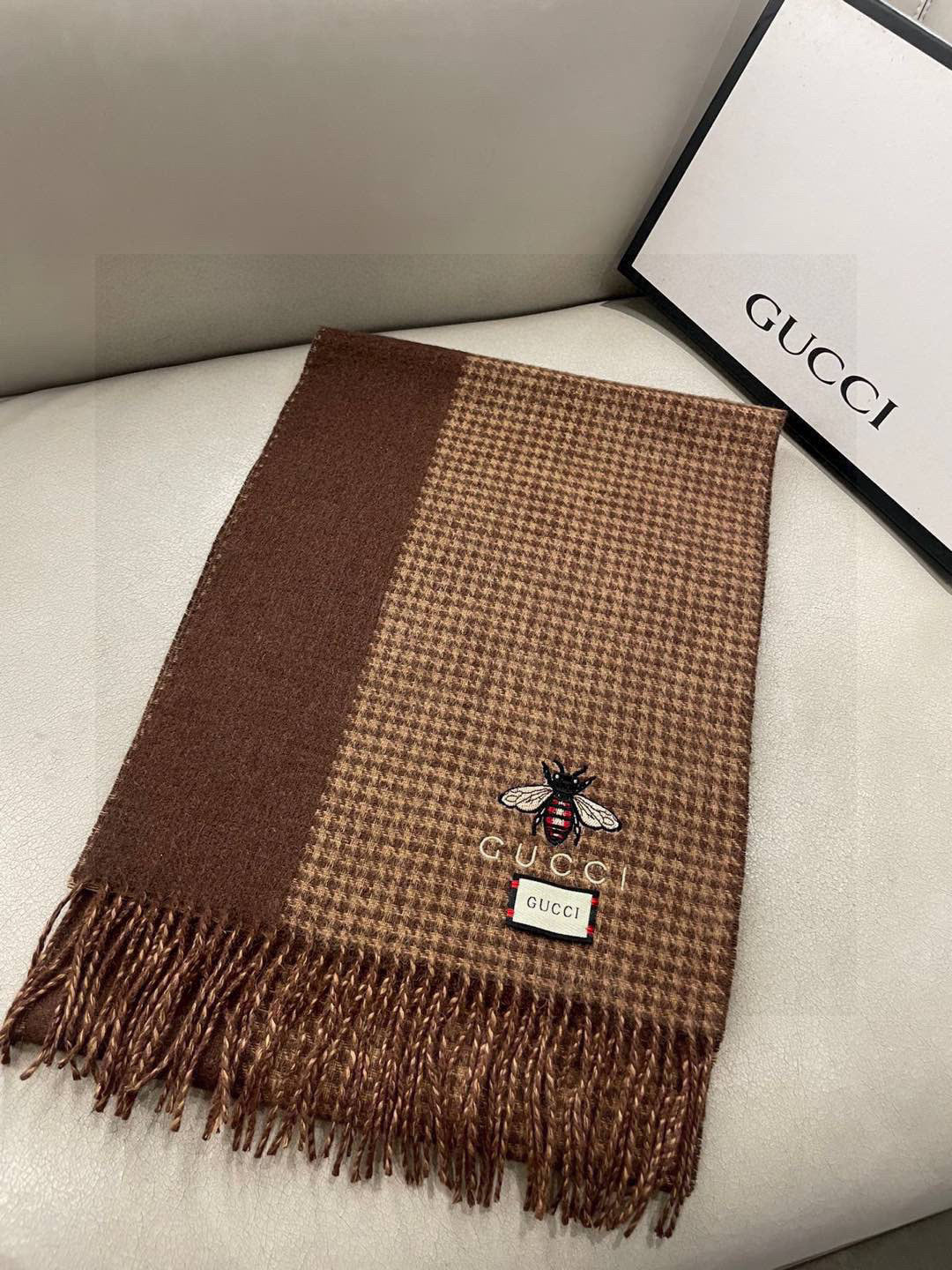GG Double-Sided Scarf 180CM Brown Cashmere 287526