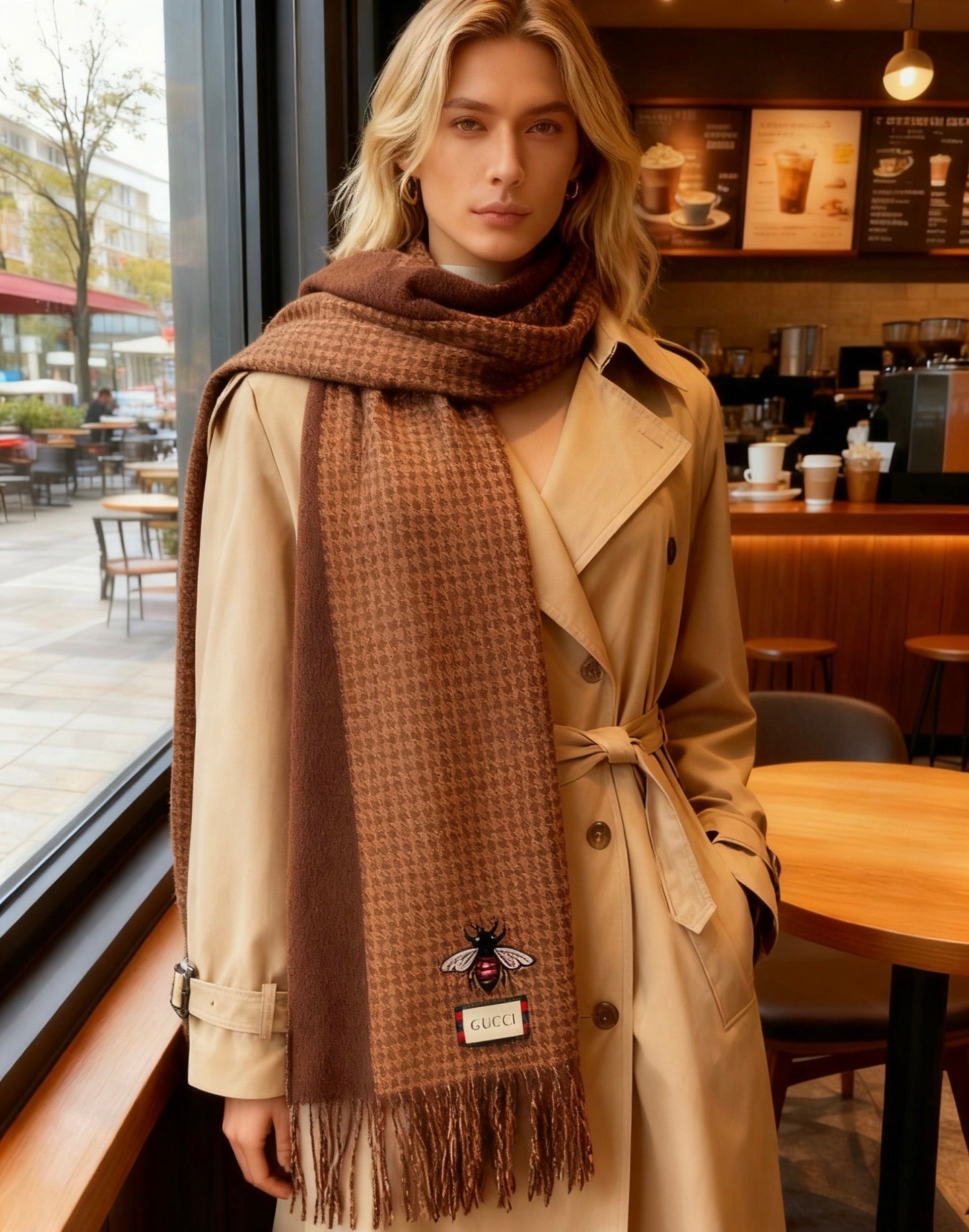 GG Double-Sided Scarf 180CM Brown Cashmere 287526