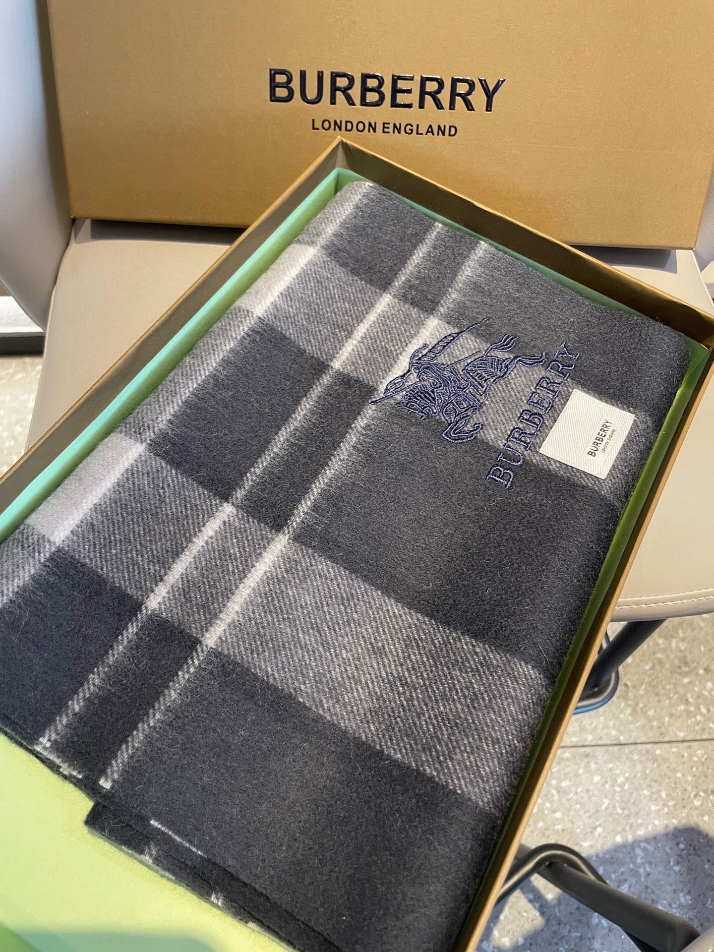 BBR Men's Scarf 200CM Dark Gray Blue Cashmere 293030