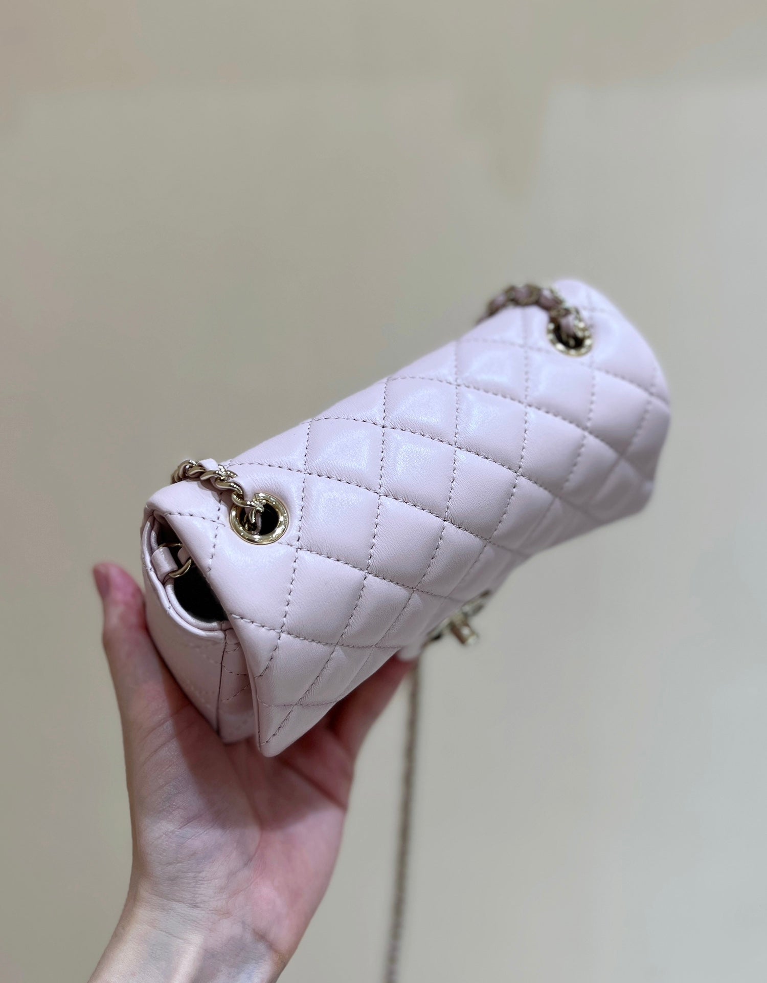 CC 24K Mini Flap Bag 18cm Light Pink Lambskin Gold Hardware