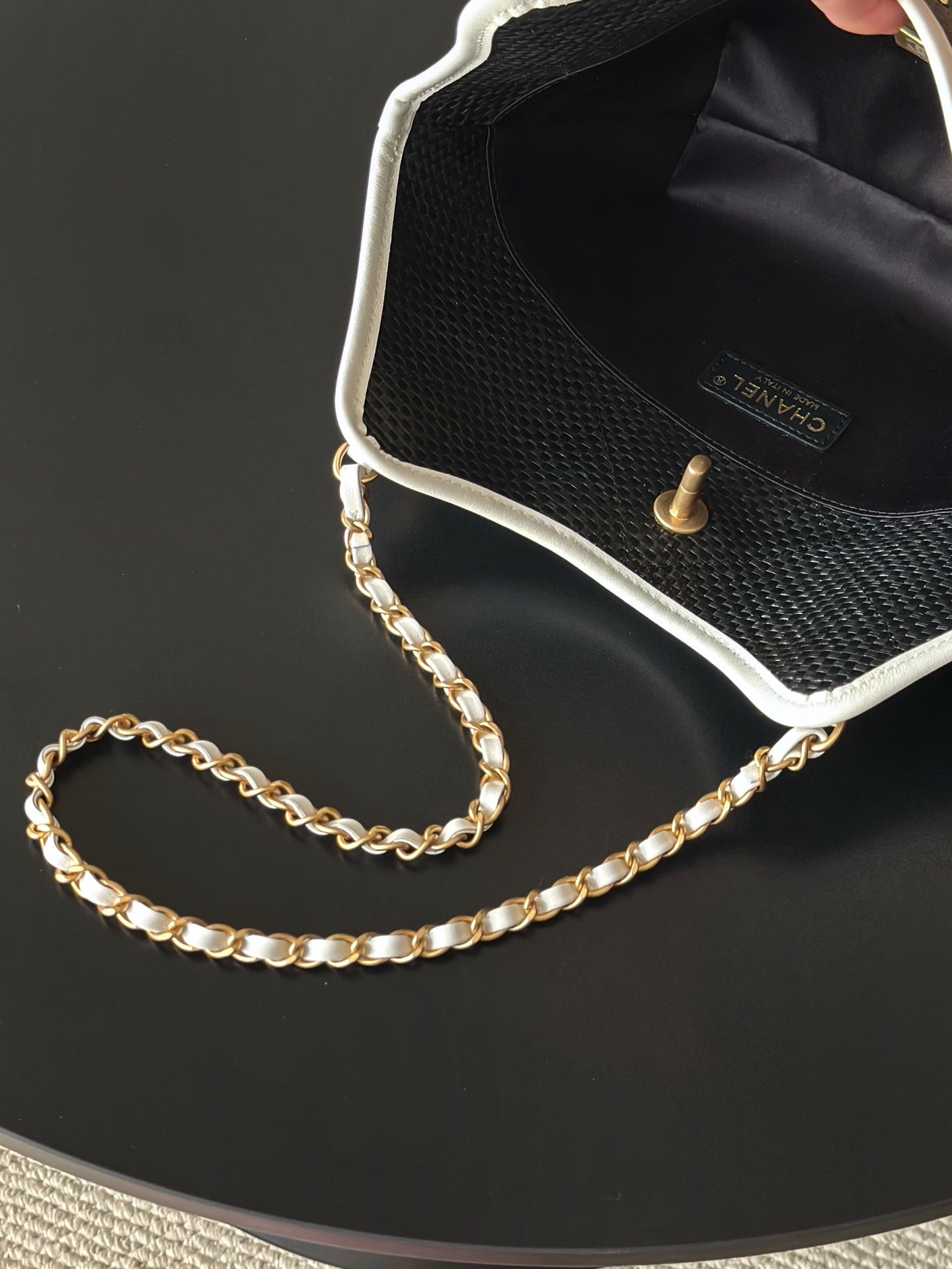 Chanel 2025 Maxi Hobo Bag 31cm Black mix White Straw Leather 320857