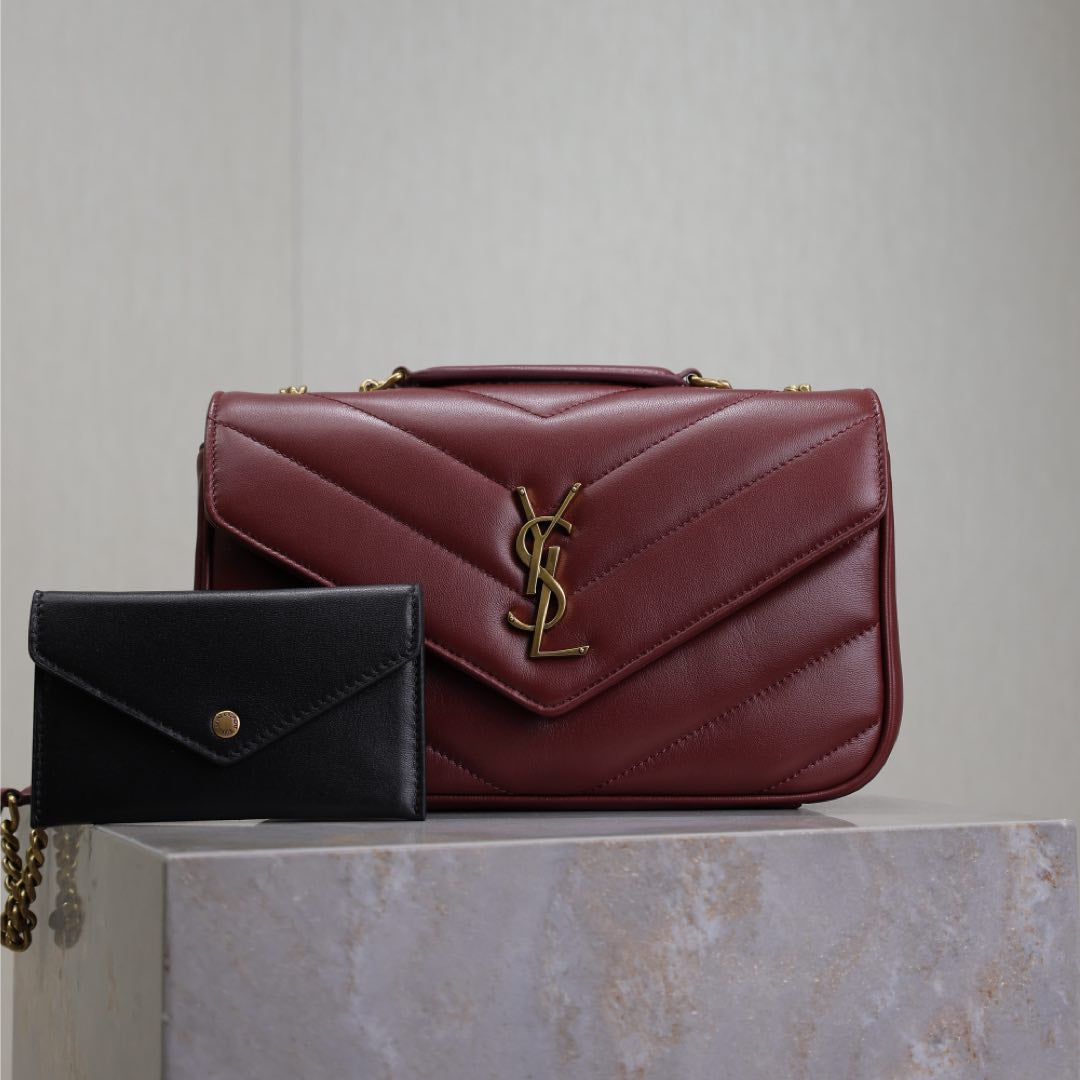 LOULOU SMALL 24 IN BURGUNDY RED SHEEPSKIN GOLD HARDWARE