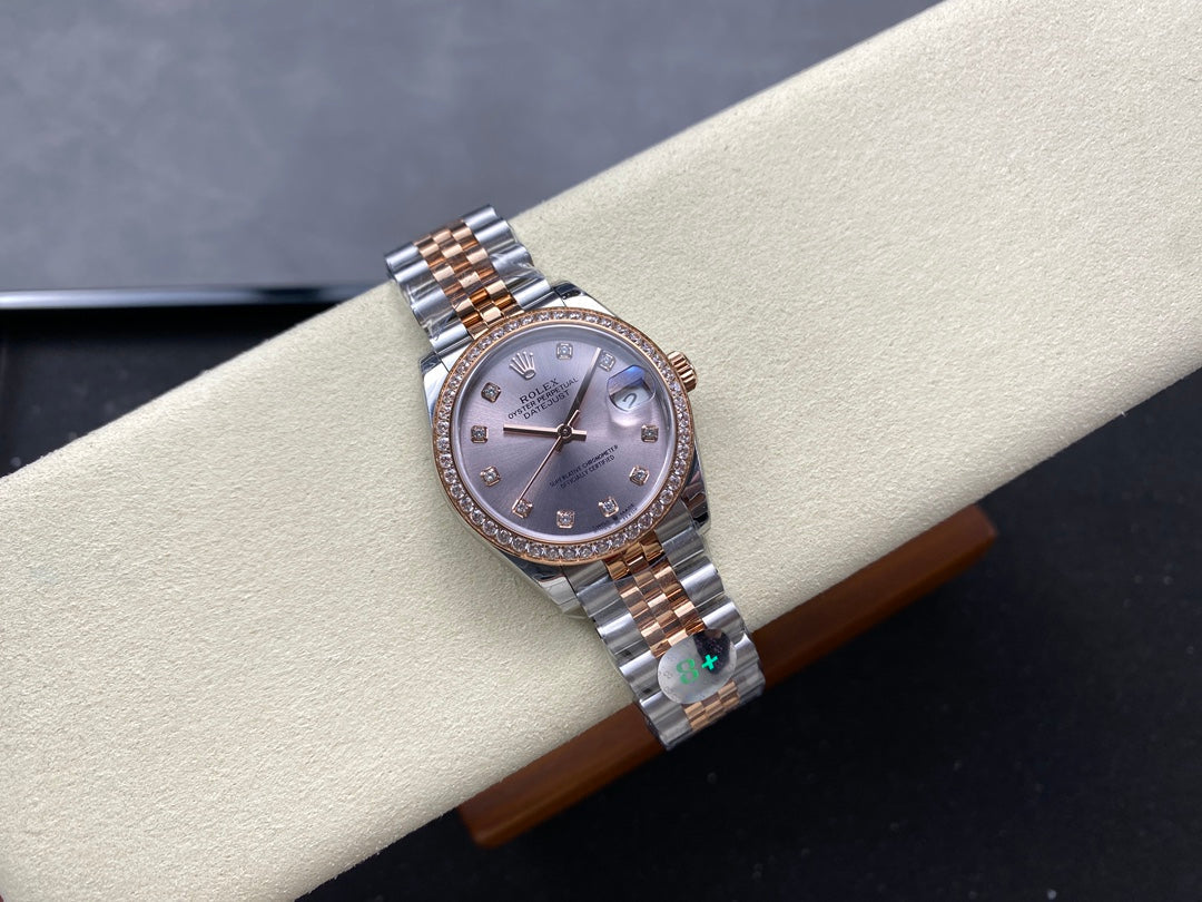 Datejust 31mm Pink Gold Steel Diamond Bezel Light Purple Dial
