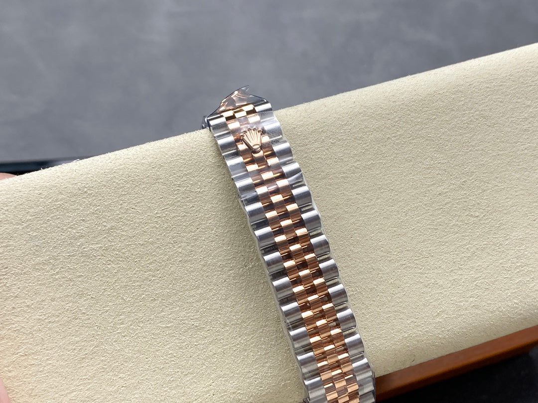 Datejust 28mm Pink Gold Steel Diamond Bezel White Mop Dial
