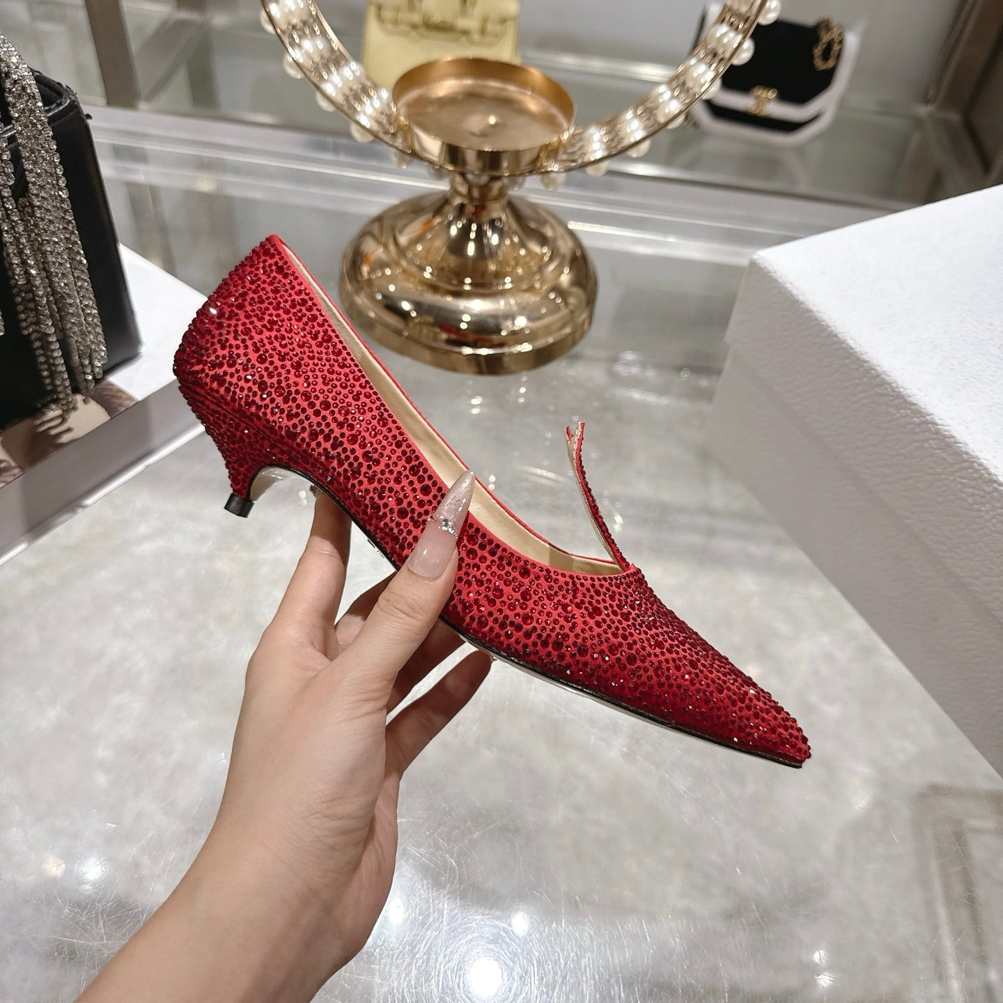 CD 26 Pump 35mm Red Full Diamond Sheepskin 592200