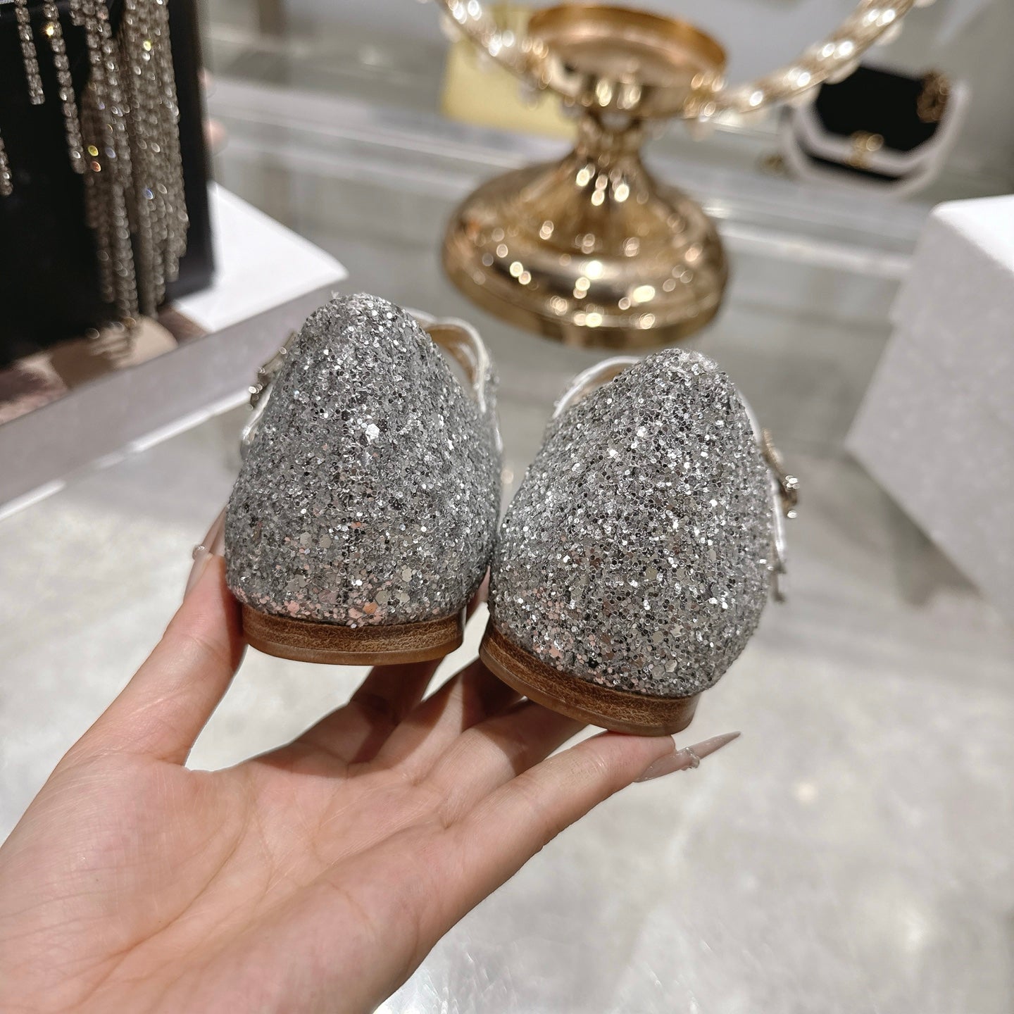 CD 26 Ballet Flats Gray Leather With Sequins 592216