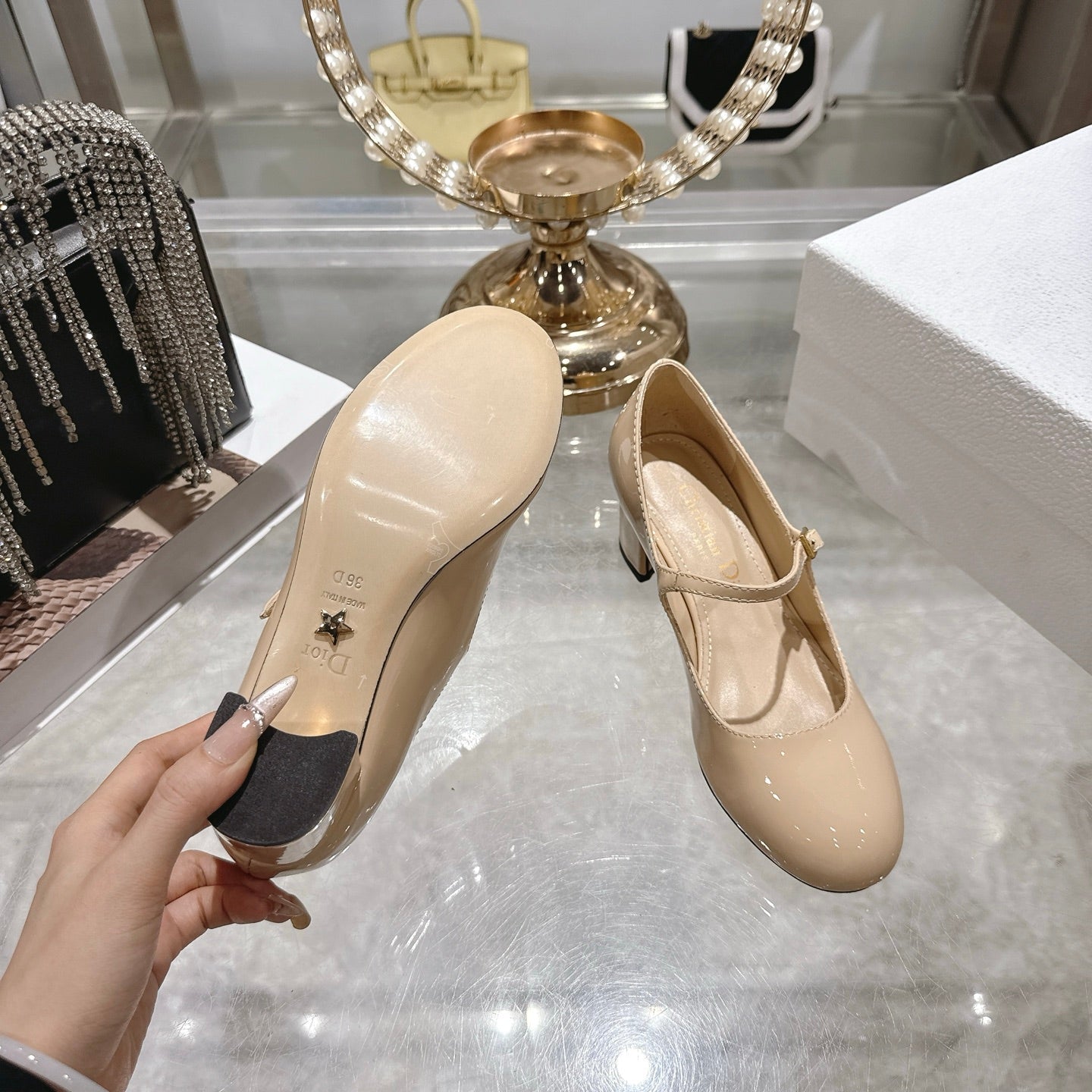 CD 26 Lolita High-Heeled 40 Beige Patent Leather 592219