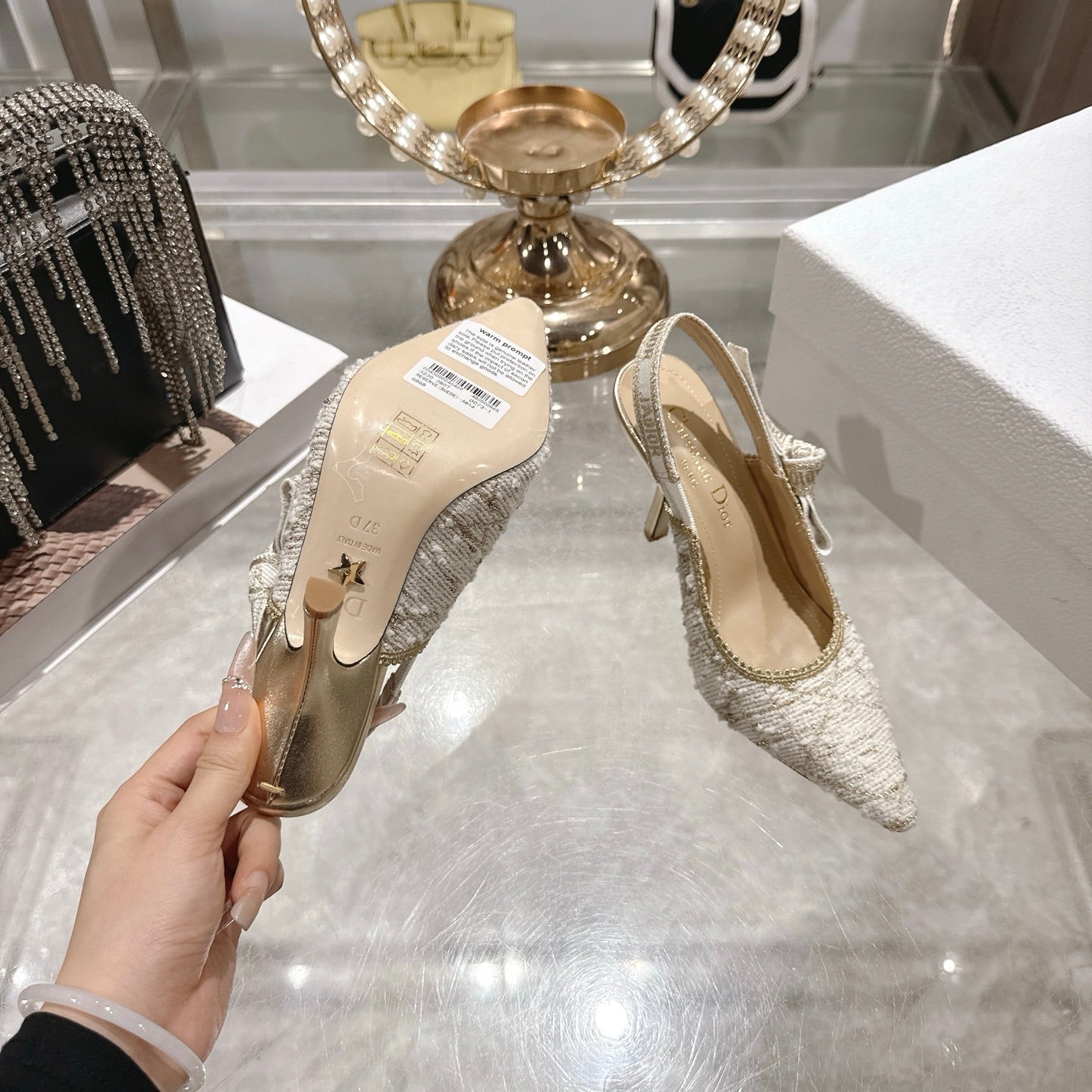 CD  26 Slingback 85mm Light Cream Gold Tweed 592230