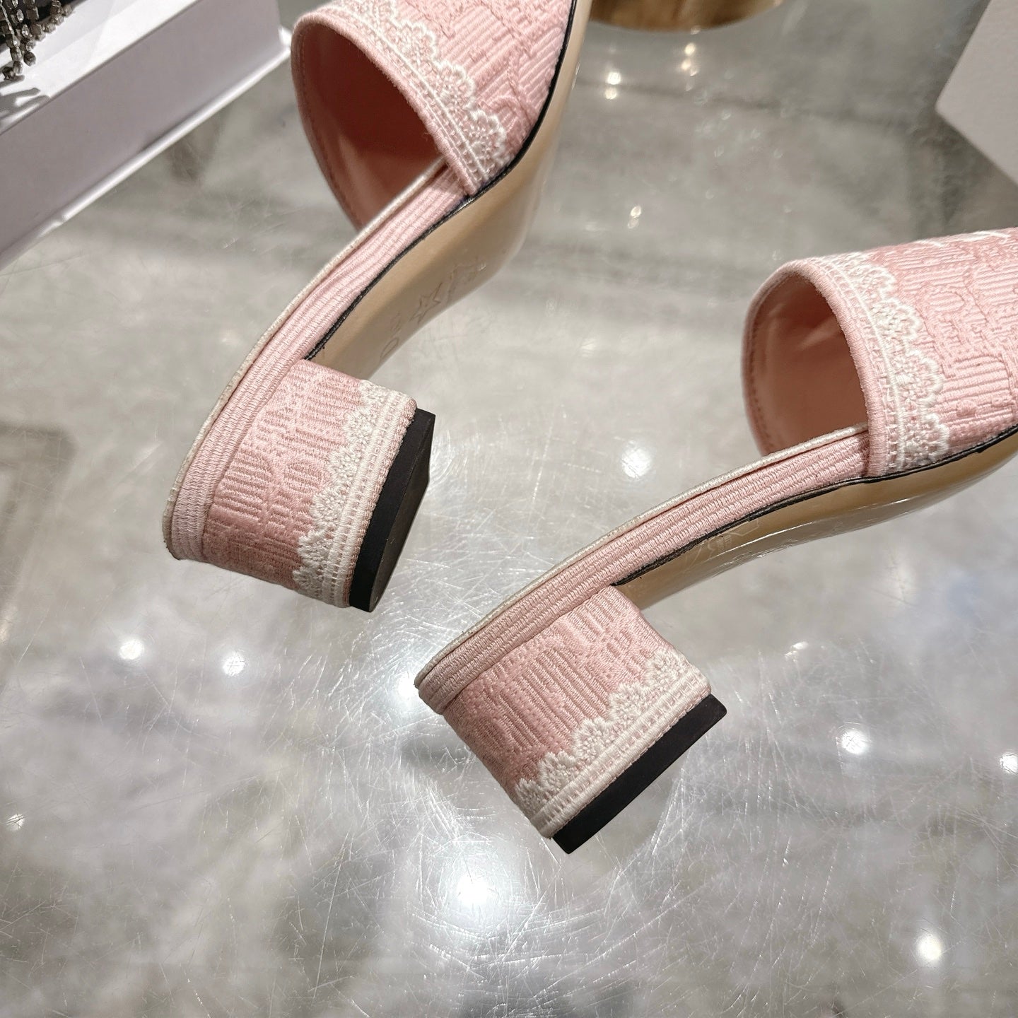 CD 26 Embroidered Sandals 45mm Pink White Canvas 592241