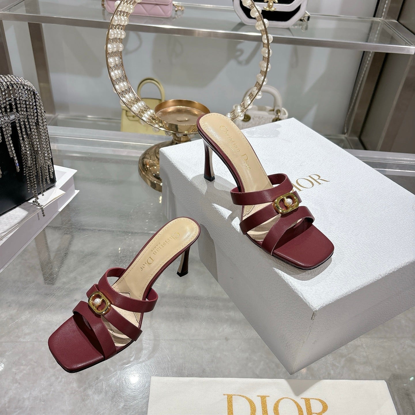 CD 26 High-Heeled Sandals 75mm Dark Red Leather 592254