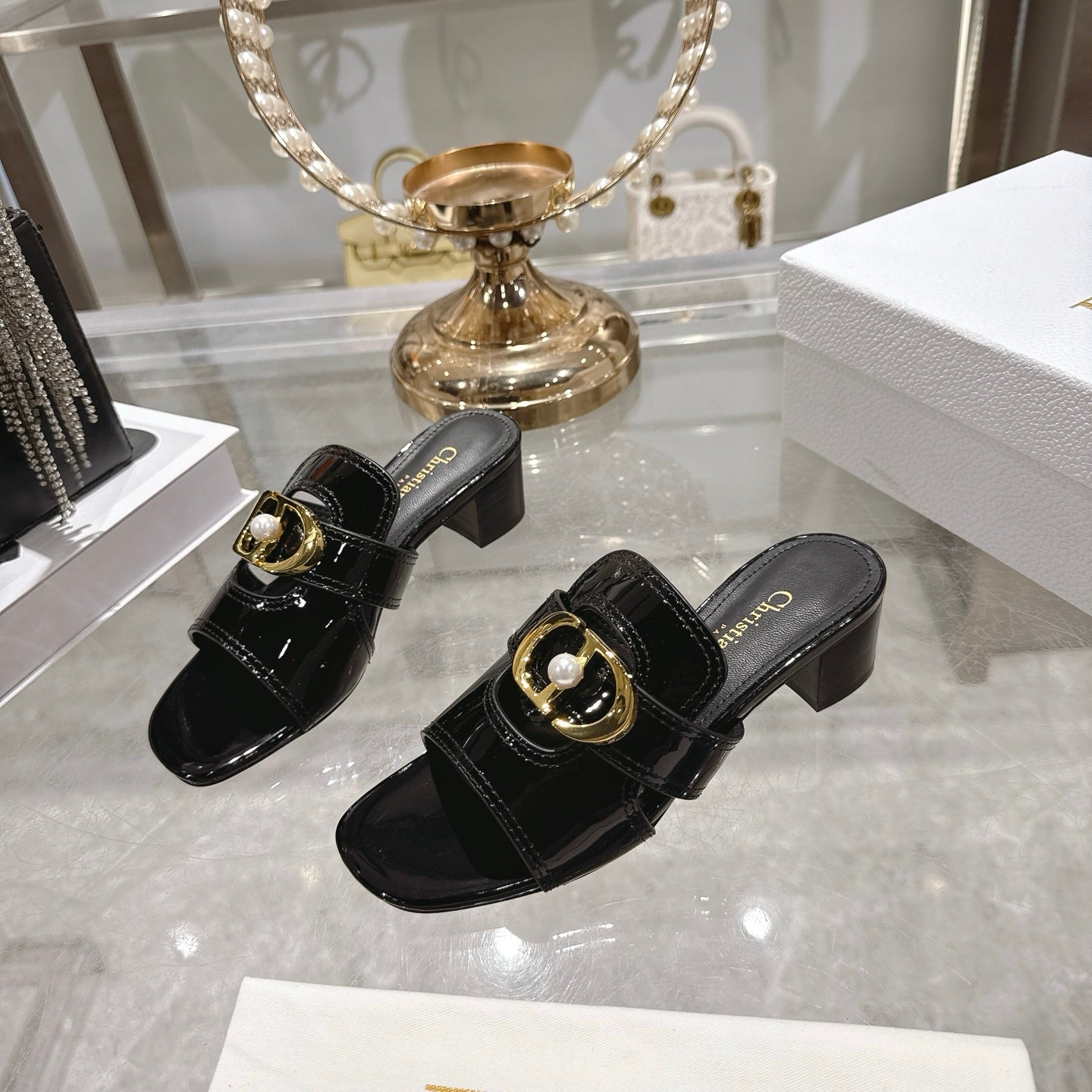 CD 26 Chunky Heel Sandals 35mm Black Patent Leather 592270