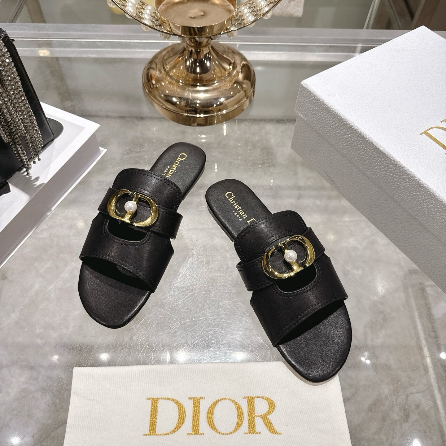 CD 26 Chunky Heel Sandals Black Leather 592273