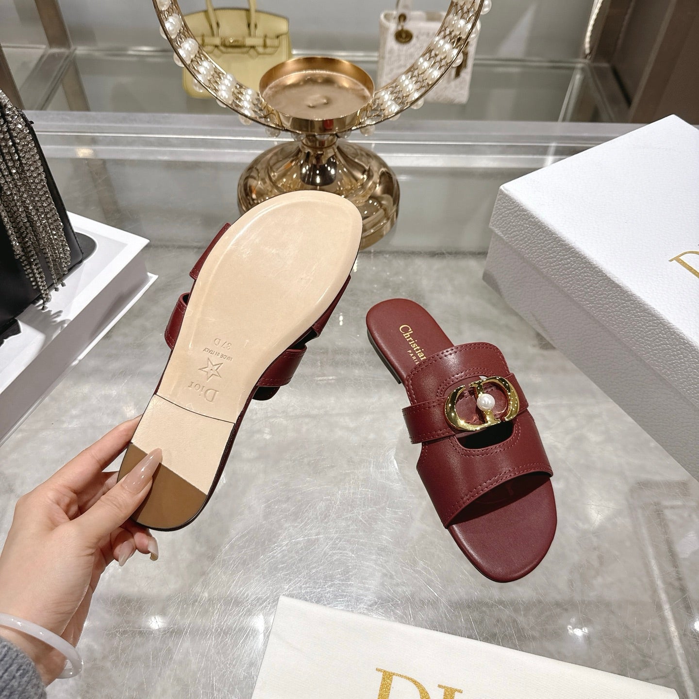 CD 26 Chunky Heel Sandals Burgundy Leather 592274