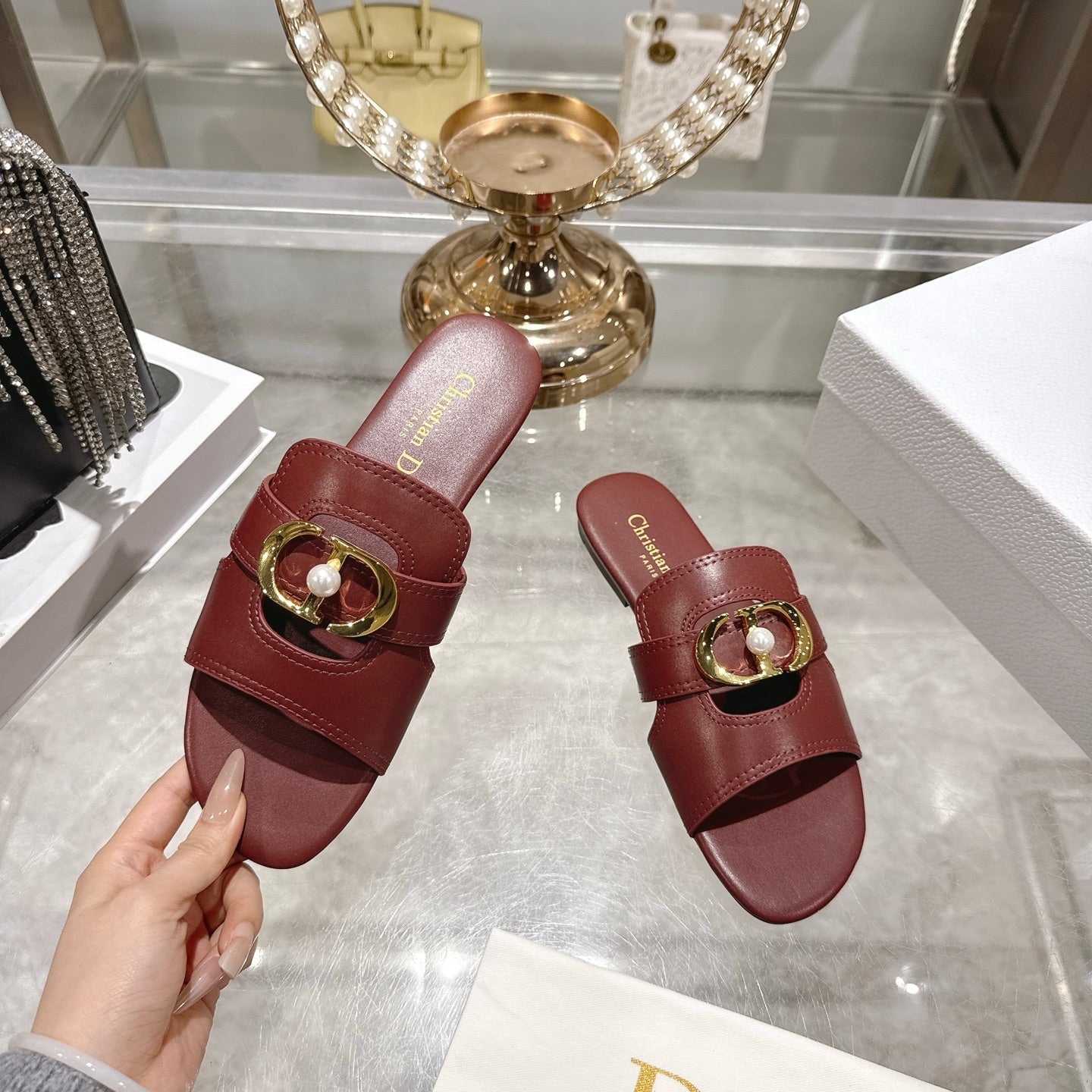 CD 26 Chunky Heel Sandals Burgundy Leather 592274