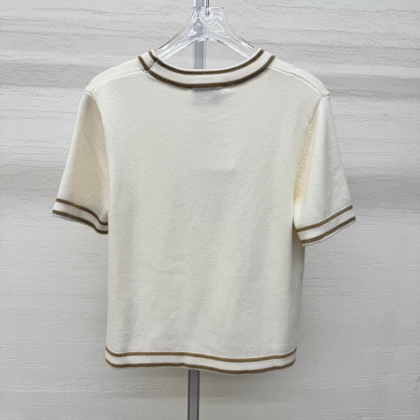 Chanel 2026 Crew Neck Short-Sleeve T-Shirt Cream Wool Cashmere 356959