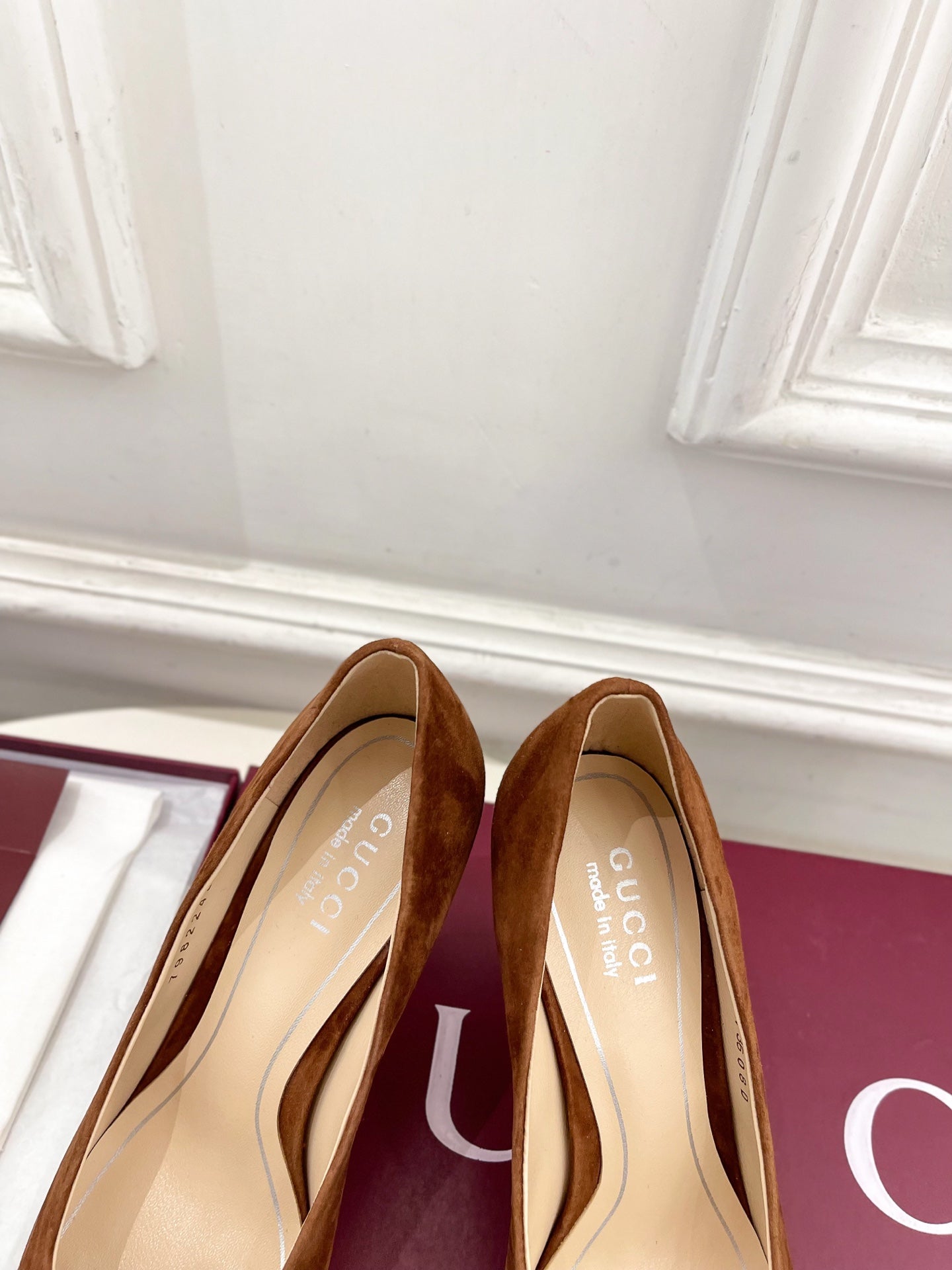 GG 26 High-Heeled 85 Pumps Camel Brown Suede 587076