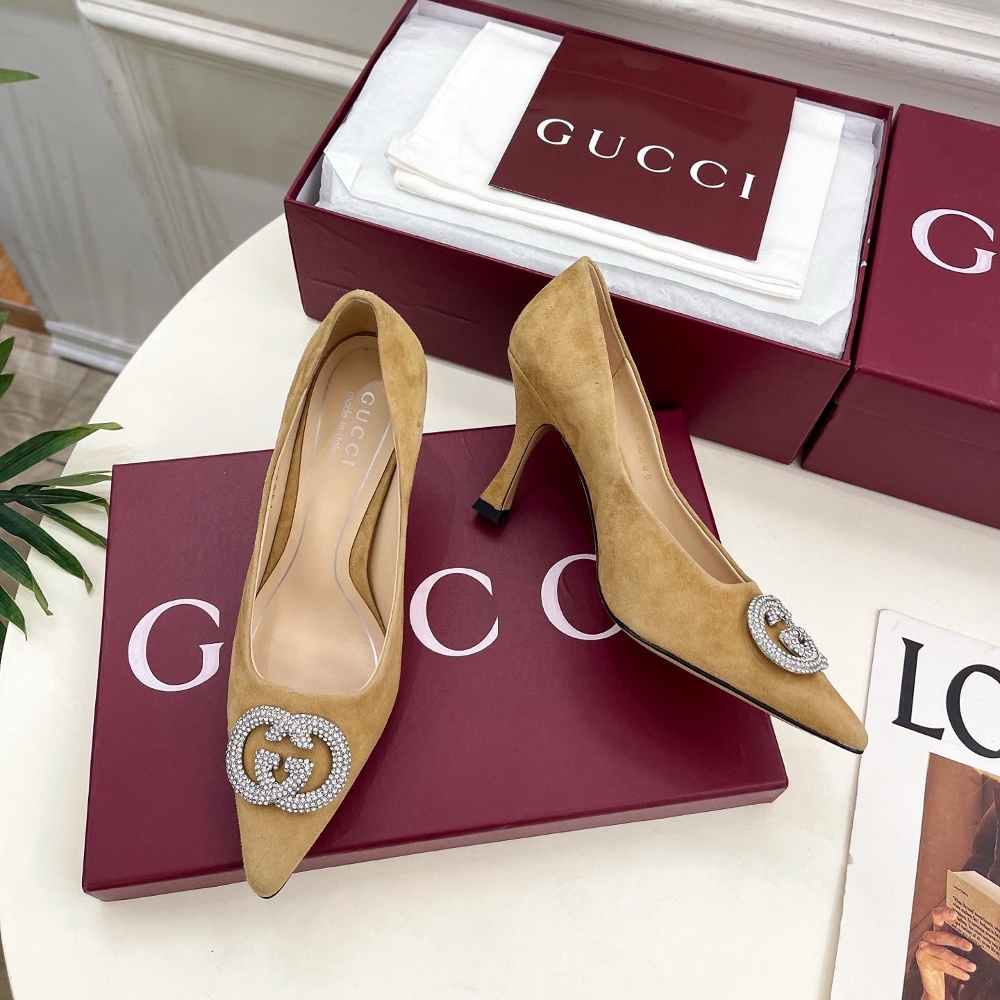 GG 26 High-Heeled 85 Pumps Beige Suede 587077