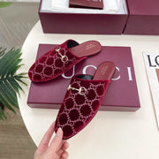 GG 26 Horsebit Flat Mules Rhinestones Red Velvet 587081