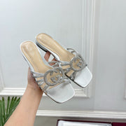 GG 26 Flat Sandals Sliver Metallic Leather 587091