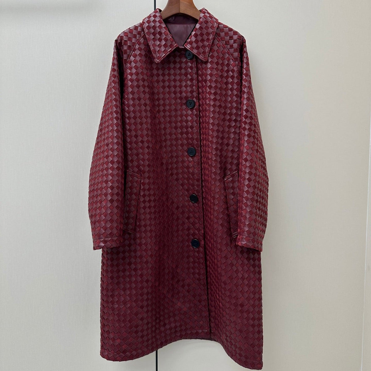 Bottega Veneta 2026 Long Coat Burgundy Suede Leather 435122