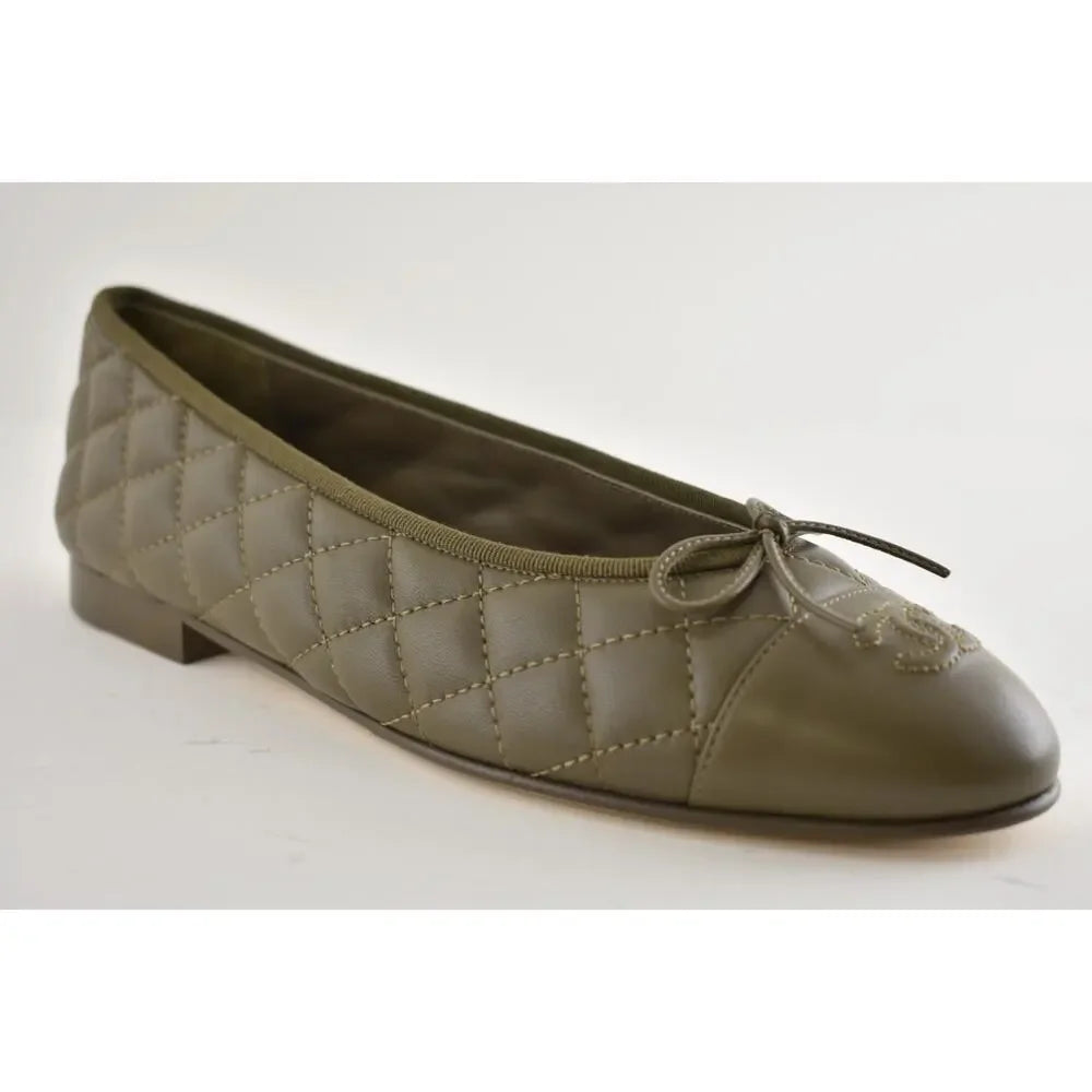 Chanel 2026 Quilted Ballet Flat Moss Green Leather