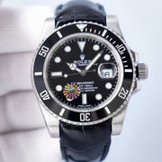SUBMARINER DATE BLACK DIAL LEATHER STRAP